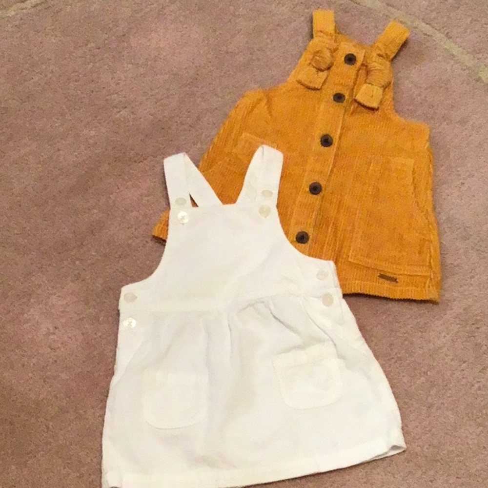 Corduroy Mustard button-down and white Overall Jumpers